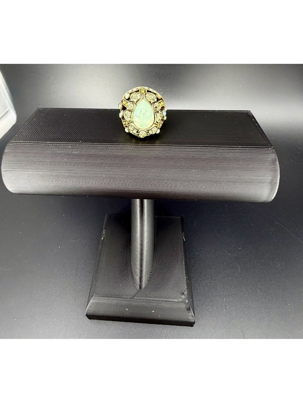 Heidi Daus Signed Opal Crystal Statement Cocktail Ring Gold Tone